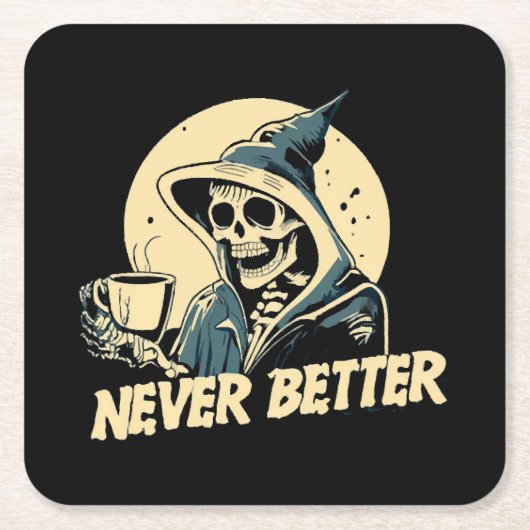 Skeleton Coffee Halloween Rechteckiger Pappuntersetzer (Vorderseite)