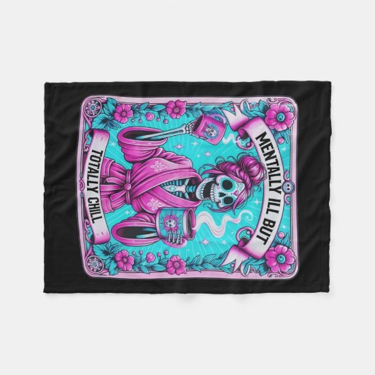 Skeleton Coffee Tarot Card Mental Ill aber total Fleecedecke (Vorderseite (Horizontal))
