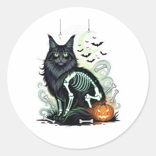 Skeleton Coon - Maine Coon Halloween Runder Aufkleber (Vorderseite)