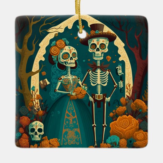 Skeleton Couple Day of the Dead Ornament (Vorderseite)