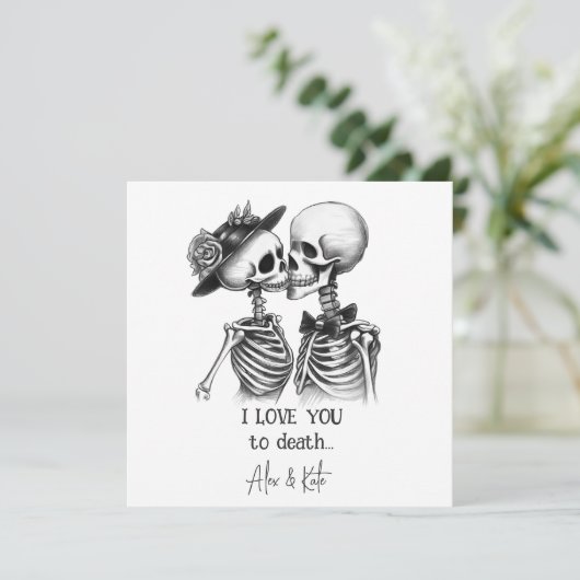 Skeleton Couple Feiertagskarte (Stehend Vorderseite)