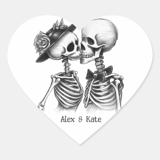 Skeleton Couple Herz-Aufkleber (Vorderseite)