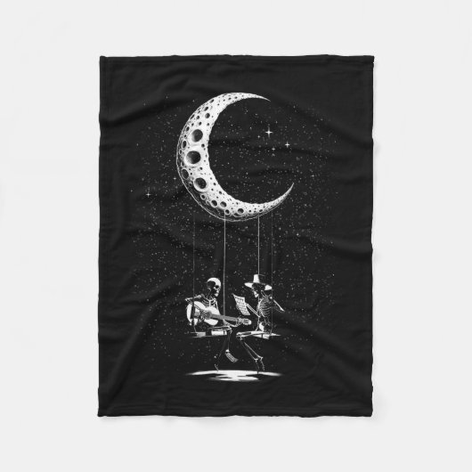 Skeleton Couple Moon Gitarre Halloween Fleecedecke (Vorderseite)