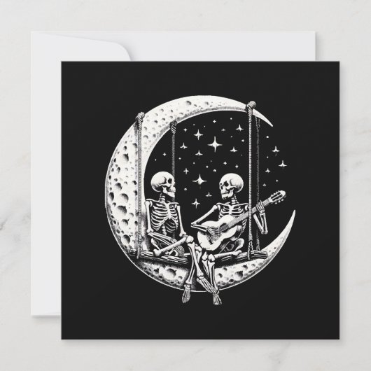 Skeleton Couple Moon Guitar Einladung (Vorderseite)