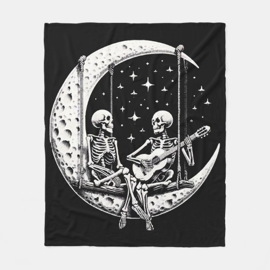 Skeleton Couple Moon Guitar Fleecedecke (Vorderseite)
