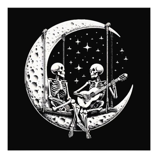 Skeleton Couple Moon Guitar Fotodruck (Vorne)
