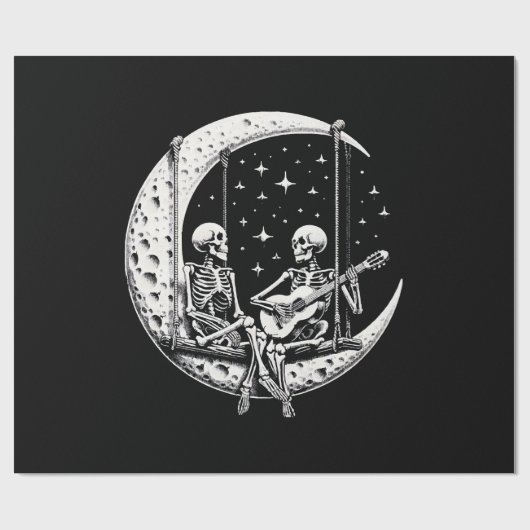 Skeleton Couple Moon Guitar Geschenkpapier (Flach)