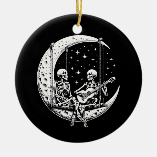 Skeleton Couple Moon Guitar Keramik Ornament (Vorne)