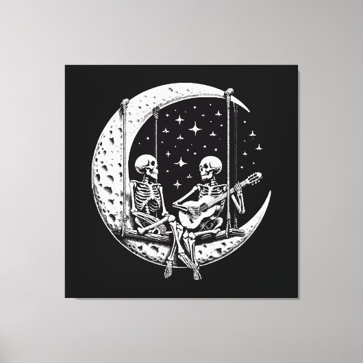 Skeleton Couple Moon Guitar Leinwanddruck (Vorderseite)