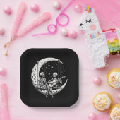 Skeleton Couple Moon Guitar Pappteller (Party)