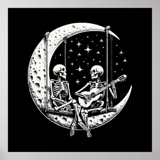 Skeleton Couple Moon Guitar Poster (Vorne)