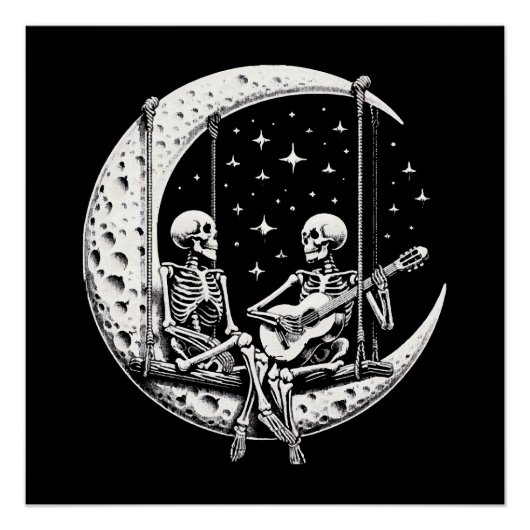 Skeleton Couple Moon Guitar Poster (Vorderseite)