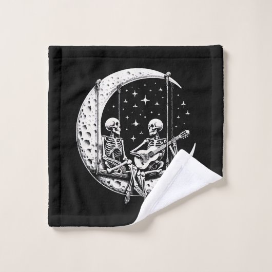 Skeleton Couple Moon Guitar Waschlappen (Waschlappen)