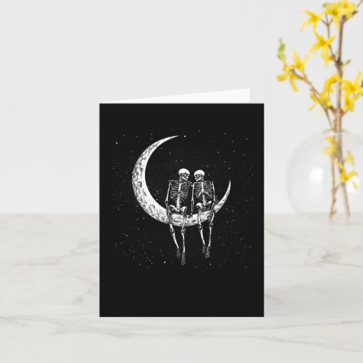 Skeleton Couple on Moon Fun Halloween Kostüme Männ Karte (Gelbe Blume)