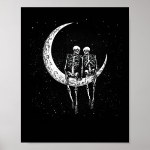Skeleton Couple on Moon Fun Halloween Kostüme Männ Poster
