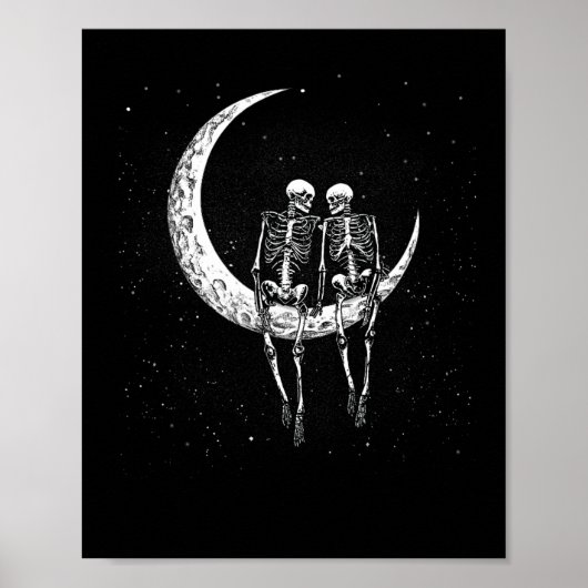 Skeleton Couple on Moon Fun Halloween Kostüme Männ Poster (Vorne)