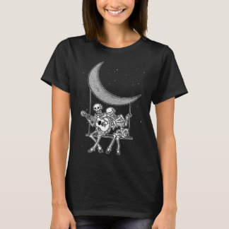 Skeleton Couple Playing the Guitar Swinging from t T-Shirt
