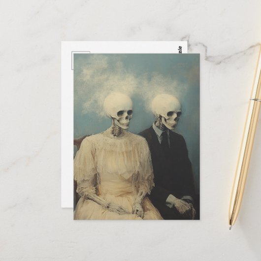 Skeleton Couple Portrait Postkarte (Vorderseite/Rückseite Beispiel)