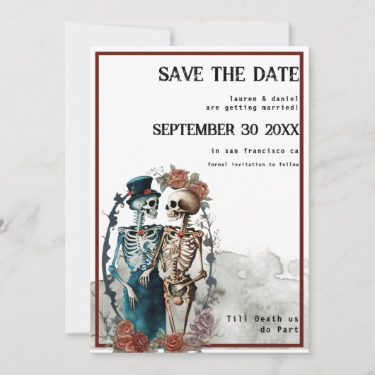Skeleton Couple QR Code Gothic Wedding Save The Date (Vorderseite)