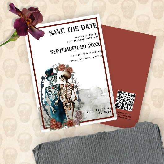 Skeleton Couple QR Code Gothic Wedding Save The Date