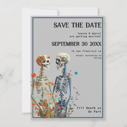 Skeleton Couple QR Code Gothic Wedding Save The Date (Vorderseite)