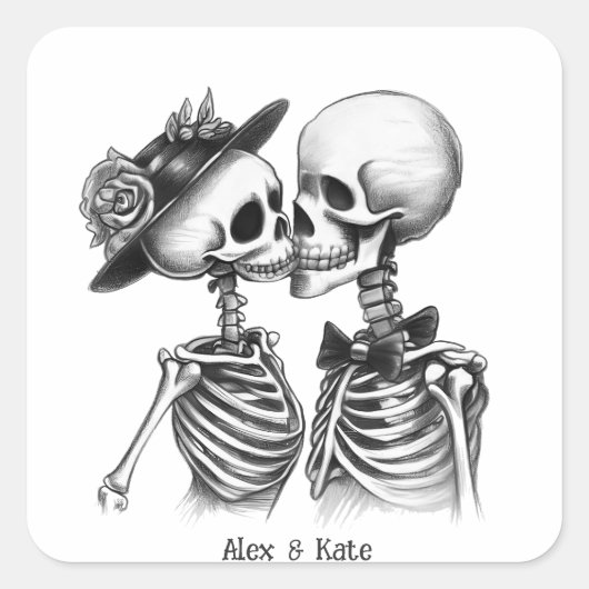 Skeleton Couple Quadratischer Aufkleber (Vorderseite)
