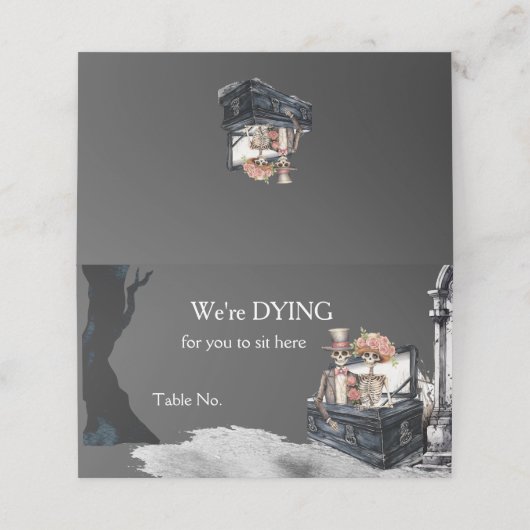 Skeleton Couple Wedding Platzkarte (Außenseite Aufgefaltet)