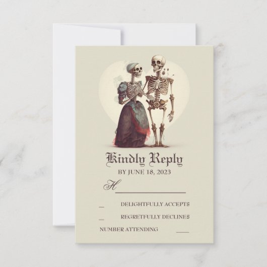 Skeleton Couple Wedding RSVP Karte (Vorderseite)