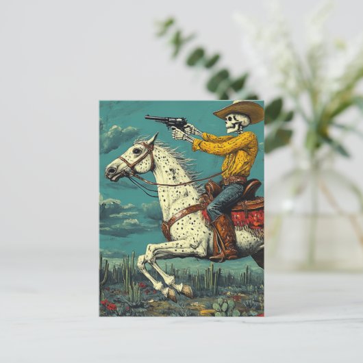 Skeleton Cowboy auf einem Appaloosa Pferd Postkarte (Stehend Vorderseite)