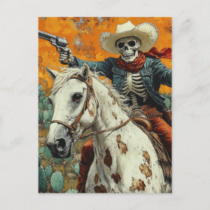 Skeleton Cowboy auf einem Appaloosa Pferd Postkarte
