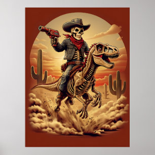 Skeleton Cowboy Riding Dinosaurier Poster - Sci-Fi