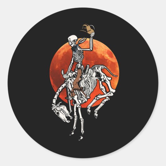 Skeleton Cowboy Riding Pferd Halloween Rider Costu Runder Aufkleber (Vorderseite)