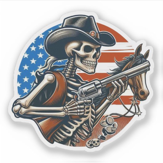 Skeleton Cowboy USA Aufkleber (Vorderseite)