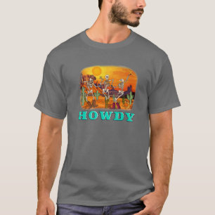 Skeleton Cowboys Howdy Halloween auf Wüste Western T-Shirt