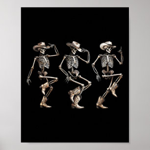 Skeleton Cowboys Line Tanzen Humorvolle Halloween Poster
