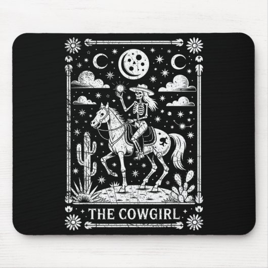 Skeleton Cowgirl Riding Horse Tarot Card Gothic Ha Mousepad (Vorne)