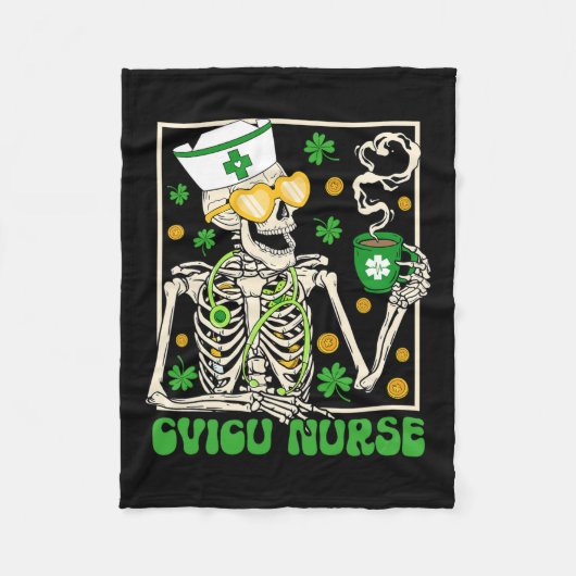 Skeleton Cvicu Nurse Coffee Kleeblatt St Patricks Fleecedecke (Vorderseite)