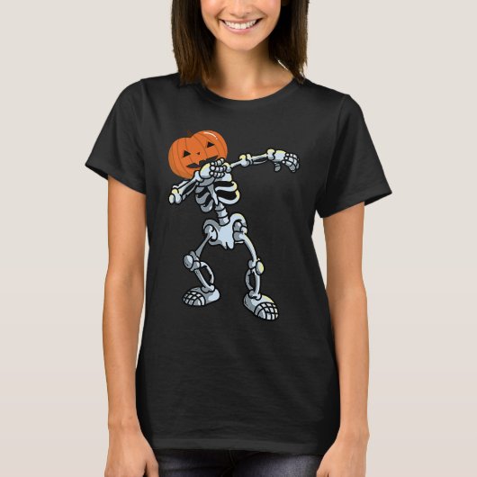 Skeleton Dabbing Pose Jack O' Lantern Pumpkin Hall T-Shirt (Vorderseite)