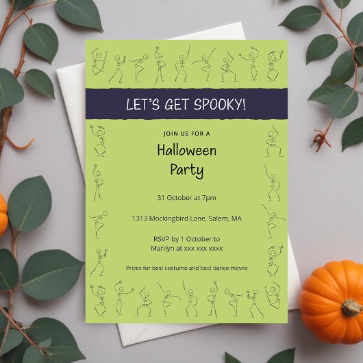 Skeleton Dance Halloween-Party Einladung - grün