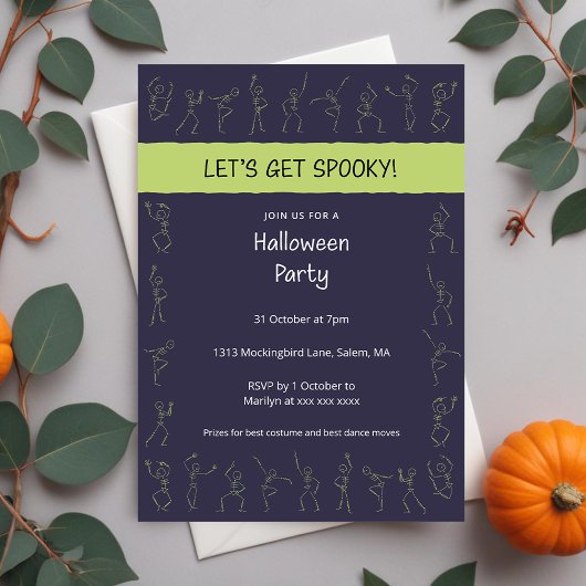 Skeleton Dance Halloween-Party Einladung - lila
