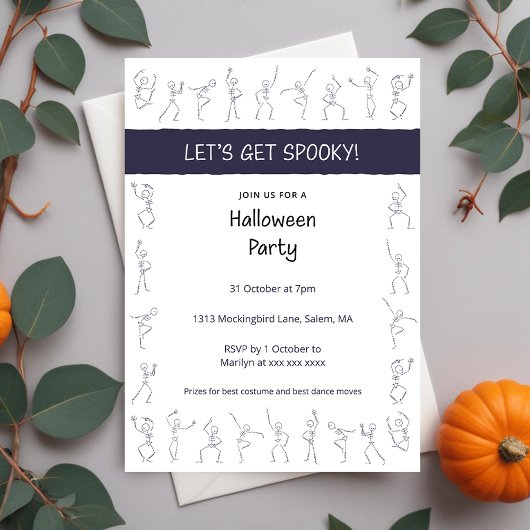 Skeleton Dance Halloween-Party Einladung - weiß