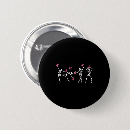 Skeleton Dancing Nk Ribbon Breast Cancer Awareness Button (Vorne & Hinten)