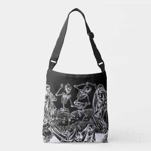 Skeleton Danse Macabre Black Tote Bag Tragetaschen Mit Langen Trägern (Vorderseite)