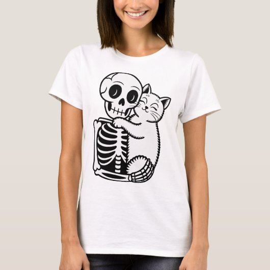 Skeleton, der eine Katze umarmt T-Shirt (Vorderseite)