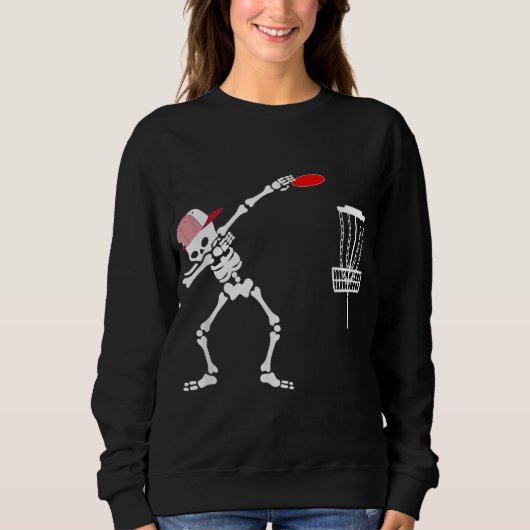 Skeleton-Ding-Trage, die Disk Golf Player Hallowag Sweatshirt (Vorderseite)