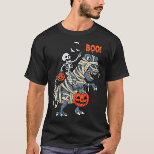 Skeleton Dinosaur rex Boys Halloween Mummy Pumpki T-Shirt