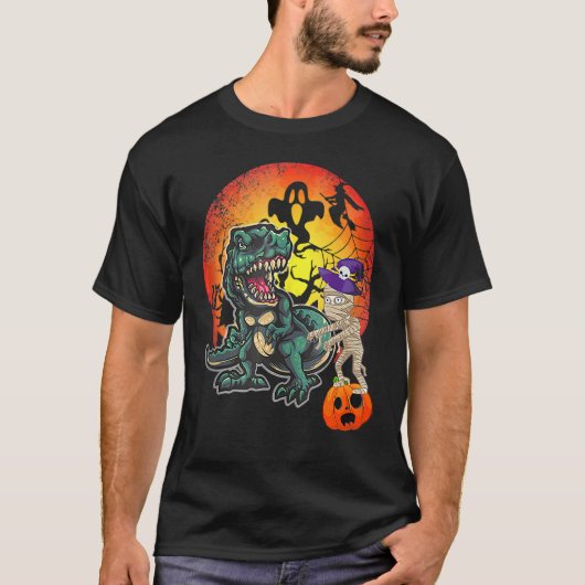 Skeleton Dinosaur rex Boys Halloween Mummy  Pumpki T-Shirt (Vorderseite)