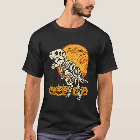Skeleton Dinosaur Trex Dino Pumpkins Moon Boys Hal T-Shirt (Vorderseite)