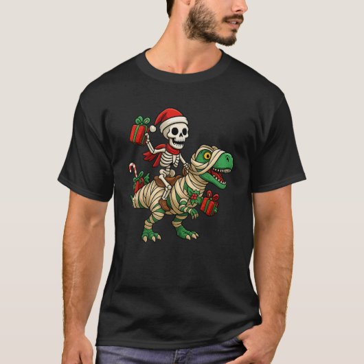 Skeleton Dinosaur Ugly Christmas Party Winter Holi T-Shirt (Vorderseite)