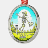 Skeleton Disk Golfing Weihnachten Ornament Aus Metall (Links)